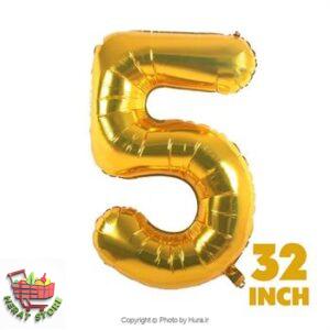 بادکنک فویلی طلایی پنج